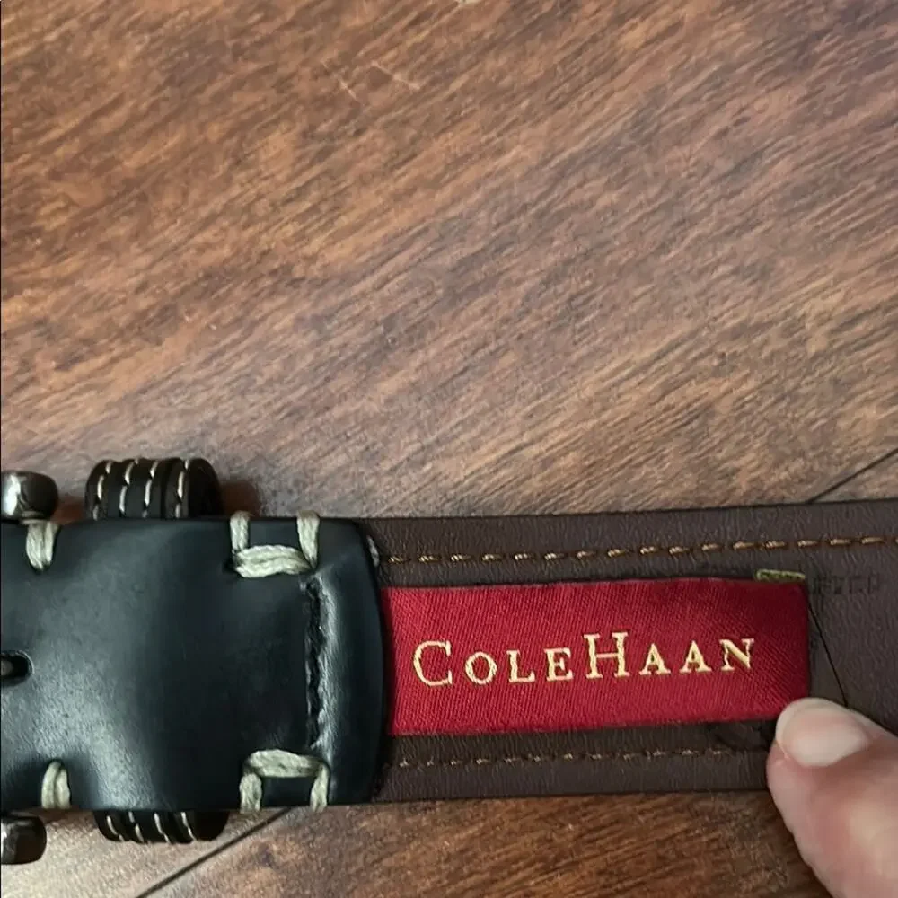 Cole Haan Men’s Two Tone Leather Belt  With Contrast Stitching, Silver Hardware